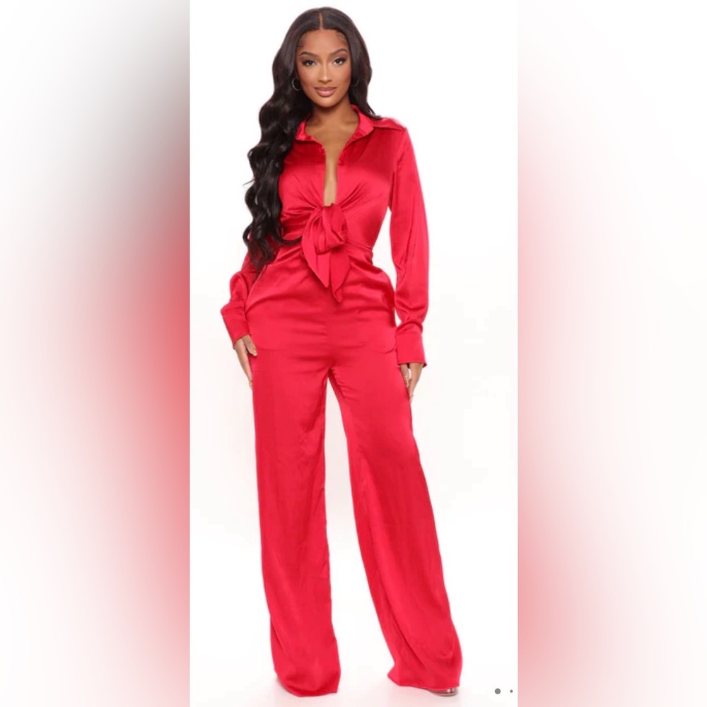 Fashion Nova Vibrant Red Tie-Front Jumpsuit